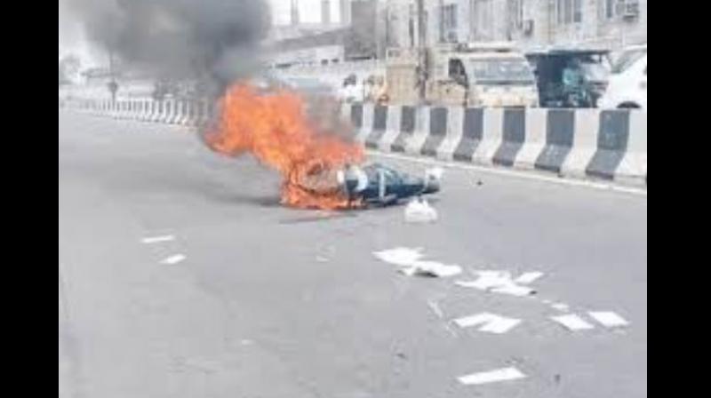 Activa fire in Ludhiana Activa fire in Ludhiana