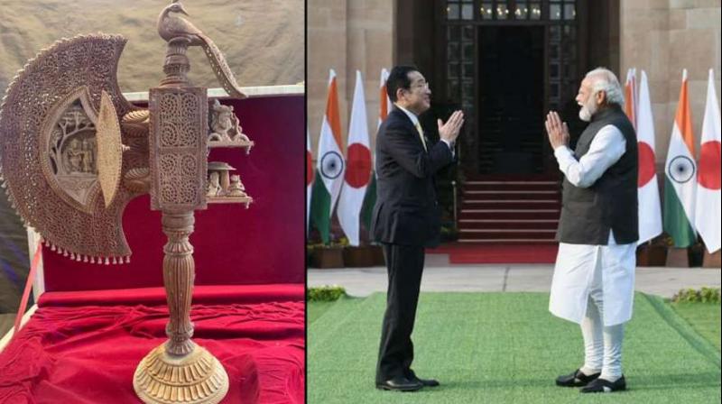 PM Narendra Modi gifts 'Krishna Pankhi' to his Japanese counterpart Fumio Kishida PM Narendra Modi gifts 'Krishna Pankhi' to his Japanese counterpart Fumio Kishida