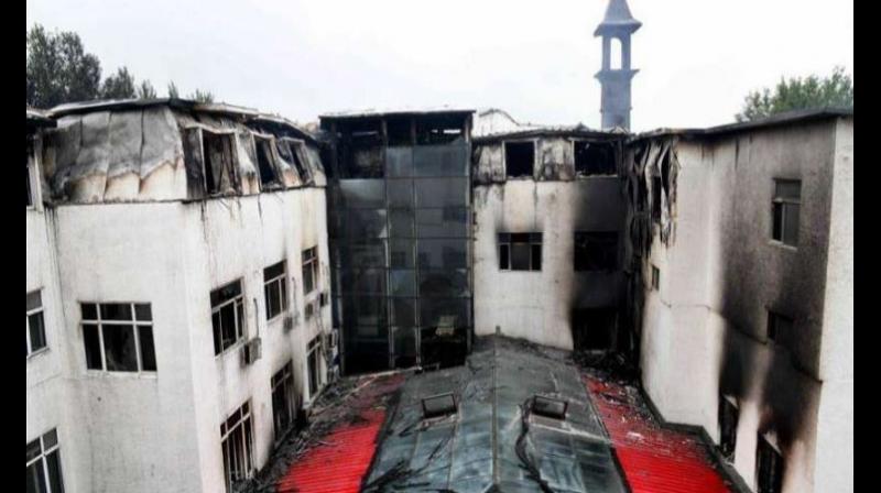 hotel on fire in China