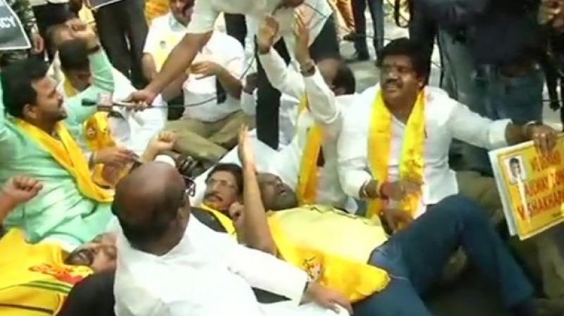 tdp mps protest near pm house police detained tdp mps protest near pm house police detained