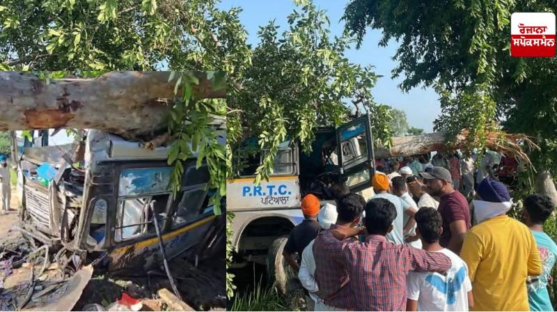PRTC bus overturns in Faridpur village of Nabha, many passengers seriously injured PRTC bus overturns in Faridpur village of Nabha, many passengers seriously injured