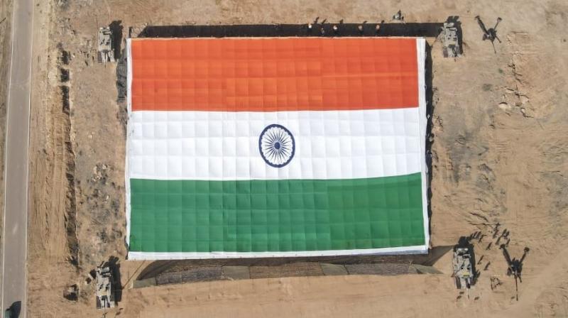 The world's largest tricolor flat at Jaisalmer on Indian Army Day