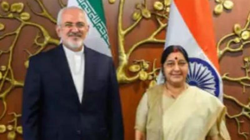 Sushma Swaraj meets her Iranian counterpart Mohammad Javad Zarif in New York Sushma Swaraj meets her Iranian counterpart Mohammad Javad Zarif in New York