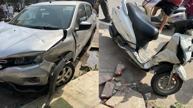 Terrible collision between car and Activa in Jalandhar Terrible collision between car and Activa in Jalandhar