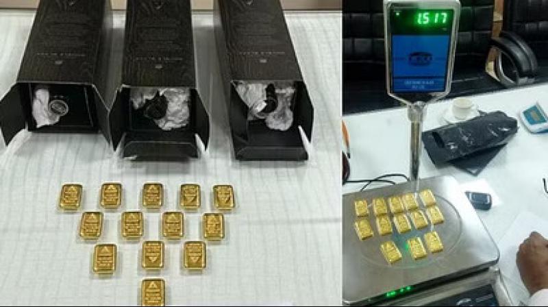 Amritsar airport customs arrested a person & seized 13 gold biscuits Amritsar airport customs arrested a person & seized 13 gold biscuits