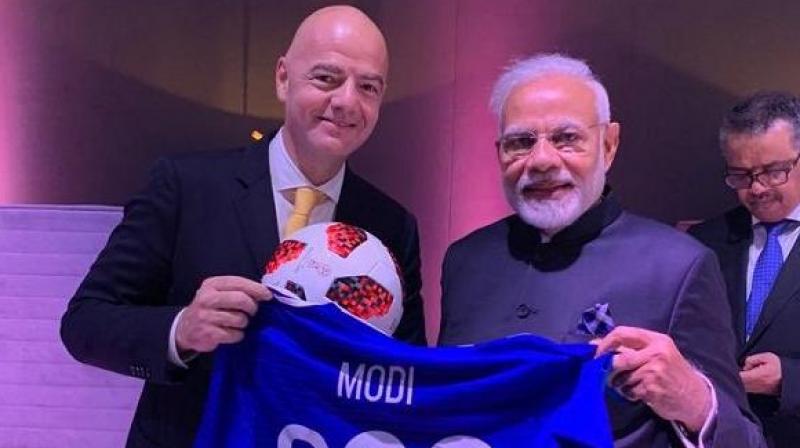 FIFA President Infantino gifts PM Narendra Modi custom-made G20 football jersey