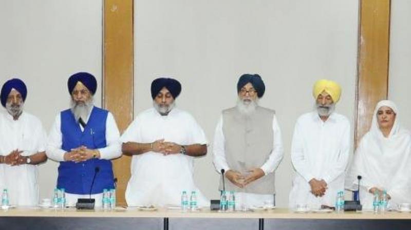 Akali leaders During the core committee meeting of Shiromani Akali Dal 