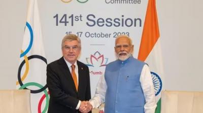 Prime Minister Narendra Modi with President of the International Olympic Committee Thomas Bach during the Opening Ceremony of the 141st IOC Session, in Mumbai(PTI)