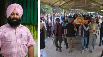 Family members and dignitaries of the city attending the last journey of Sukhdeep Singh Soi