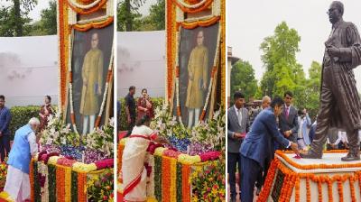 New Delhi: PM, President and Chief Justice paying tribute to BR Ambedkar, the architect of the country's Constitution, on his birth anniversary.