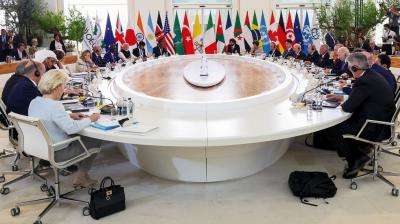 Savelletri Di Fasano: Prime Minister Narendra Modi and other leaders during the G7 Outreach Session, in Savelletri Di Fasano, Italy, Friday, June 14, 2024. (PTI Photo)