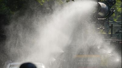 New Delhi: An anti-smog gun being used to curb air pollution, in New Delhi, Saturday, Oct. 19, 2024. Delhi's air quality has deteriorated to the 'poor' category due to changing weather conditions and the pollution level is expected to worsen after Diwali, Environment Minister Gopal Rai said on Saturday. (PTI Photo)