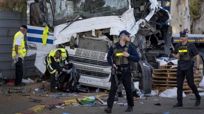 35 people were crushed by a truck near the Mossad headquarters in Israel.