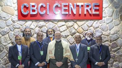 New Delhi: Prime Minister Narendra Modi poses for picture with Archbishops, Bishops and members of Catholic Bishops' Conference of India (CBCI) during Christmas celebrations hosted by the CBCI, in New Delhi, Monday, Dec. 23, 2024. (PTI Photo)
