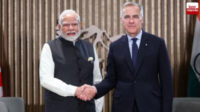 Indian Prime Minister Narendra Modi (left) meets Prime Minister of Canada Mark Carney on the sidelines of the G7 Summit at Kananaskis, in Alberta, Canada