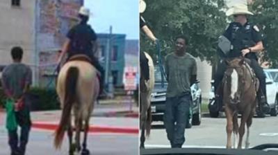 Black man led by mounted police while bound with a rope sues Texas city for $1 million