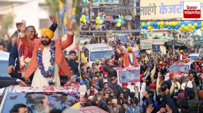CM Bhagwant Mann held a roadshow for AAP candidate Shiv Charan Goyal in Moti Nagar.