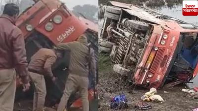 Barabanki roadways bus accident : two passengers died 18 injured 