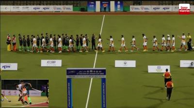 Indian and Pakistani players shake hands