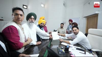 AAP candidate Harmeet Singh Sandhu files nomination papers for Tart Taran by-election