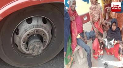 The wheel of the moving bus rammed into a roadside shack, 3 injured including a child