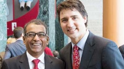 ਕੈਨੇਡਾ ਦੇ ਸੰਸਦੀ ਹਲਕੇ ਨੇਪੀਅਨ ਤੋਂ ਐਮਪੀ ਚੰਦਰ ਆਰਿਆ ਤੇ ਪ੍ਰਧਾਨ ਮੰਤਰੀ ਜਸਟਿਨ ਟਰੂਡੋ।