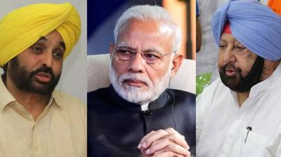  Bhagwant Mann, Narendra Modi and  Amarinder Singh 
