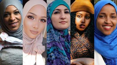 Muslim women binding scarfs