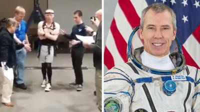 Astronaut try to walk after spend 197 days in space