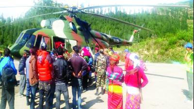 Carrying The People Through a Helicopter to a Safe Place