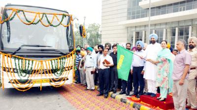 View of new buses to be going from Interstate bus stand in Mohali