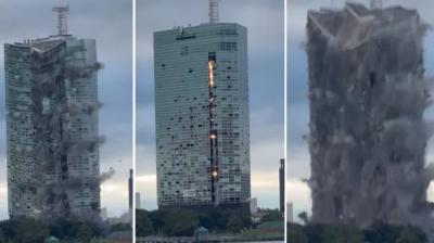 Hertz Tower: 22-storey building turned into a pile of rubble in 15 seconds