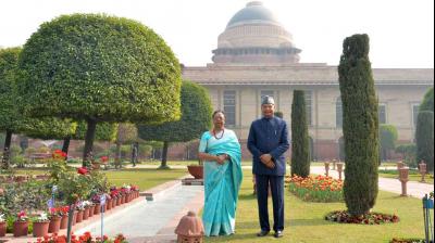 Ram Nath Kovind with wife at Mughal Gardens