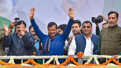 Celebration of Arvind Kejriwal's victory
