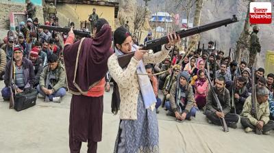 Village defense guards are guarding villages in the hilly region.