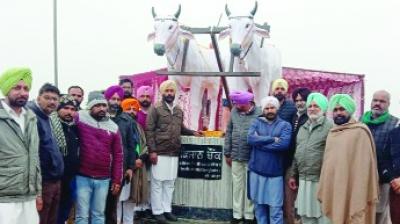 A pair of oxen plowing in Kisan Chowk, Bathinda will enhance the splendor of Bathinda