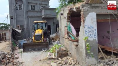 As part of the 'War on Drugs' campaign, the property of a drug smuggler built on the panchayat of village Jhorad was demolished.