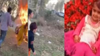  A 5-year-old girl burned alive in the car in front of her parents