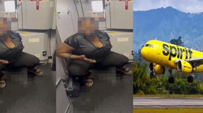  Woman urinates on plane floor, says:  Crew let use bathroom, waited 2 hours