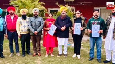 Gurmeet Khudiyan hands over appointment letters to three family members of martyred farmers as statistical enumerators in the Agriculture Department