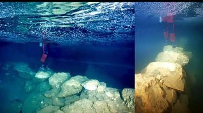 ਸਮੁੰਦਰ ਅੰਦਰ ਮਿਲੇ ਪੁਰਾਣੇ ਪੁਲ ਦੀ ਤਸਵੀਰ