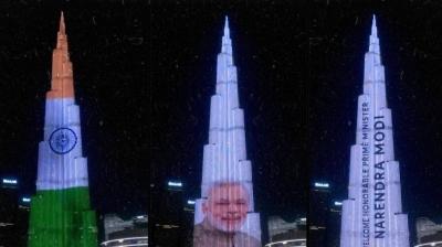 PM Modi visits UAE, Burj Khalifa lights up with Indian tricolour