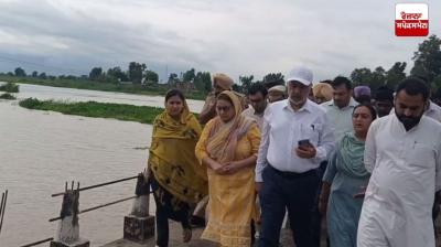 Health Minister Dr. Balbir Singh visited the village of Muhar Jamsher submerged in the waters of the Sutlej.