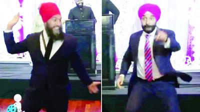 Jagmeet Singh and Navdeep Bains Performing Bhangra