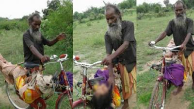 Man took dead body on cycle for cremation 