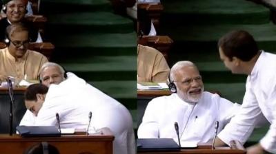 Rahul Gandhi hugs PM Modi