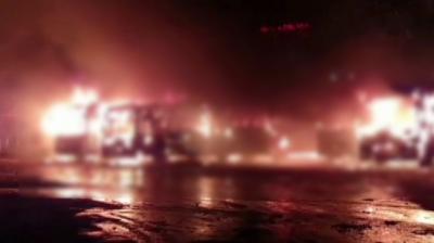 Seven buses were gutted in fire at a bus stand in Damoh.