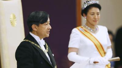 Emperor Naruhito makes his first speech at the Imperial Palace in Tokyo