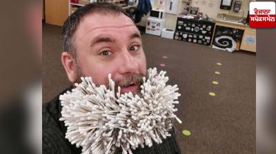 Man pushes hundreds of cotton swabs in his beard for a world record title