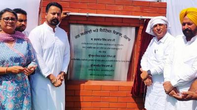 Brahm Shankar Jimpa lays foundation stone of toilet block